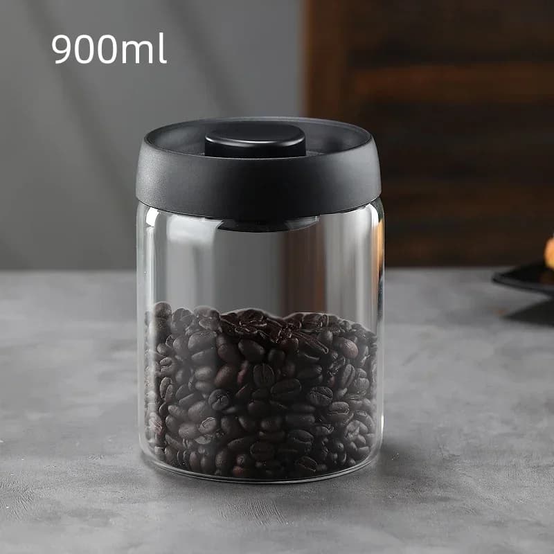 Kaffekanna i glas med vakuumlock och fuktsäker förvaring
