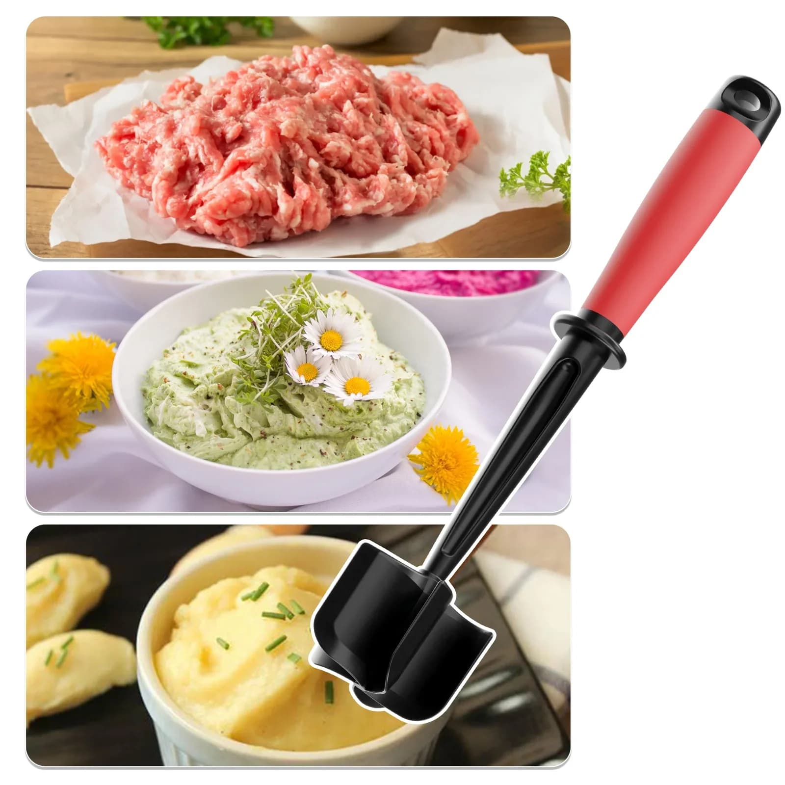 Köttfärshackare & potatisstöt | 5 blad, non-stick och värmetåligt handtag