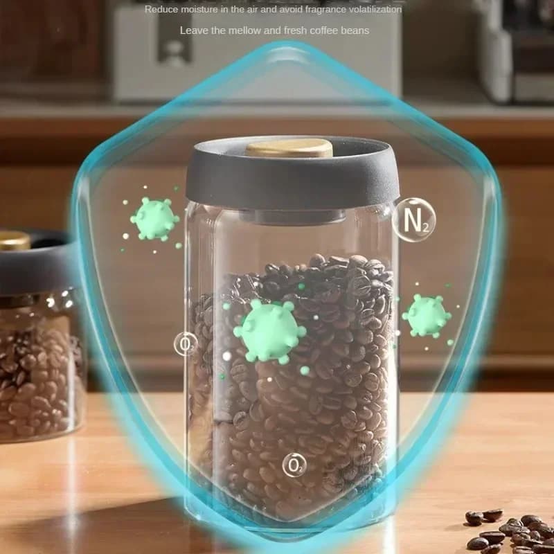 Kaffekanna i glas med vakuumlock och fuktsäker förvaring