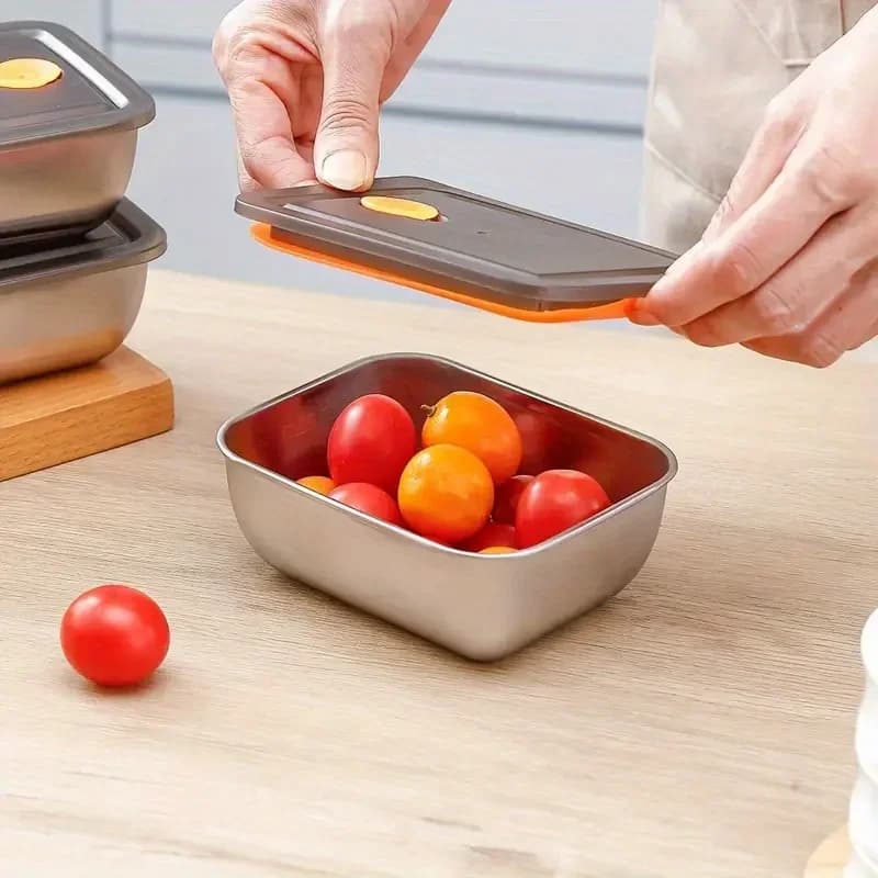 4-pack matförvaringslådor i rostfritt stål – läcksäkra, BPA-fria och stapelbara burkar