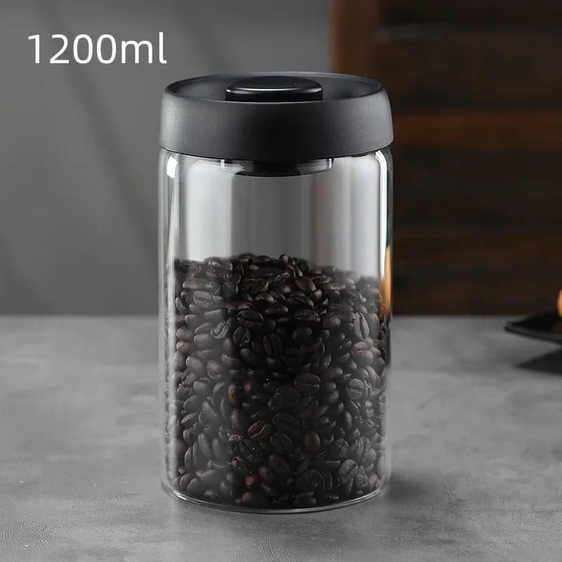 Kaffekanna i glas med vakuumlock och fuktsäker förvaring