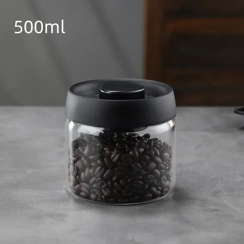 Kaffekanna i glas med vakuumlock och fuktsäker förvaring