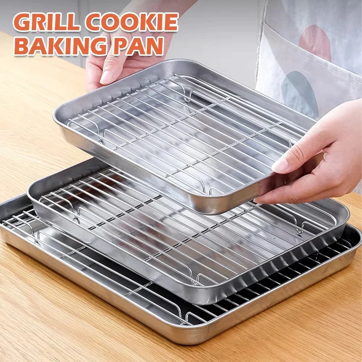 Bakplåt i rostfritt stål med galler för ugn och grill