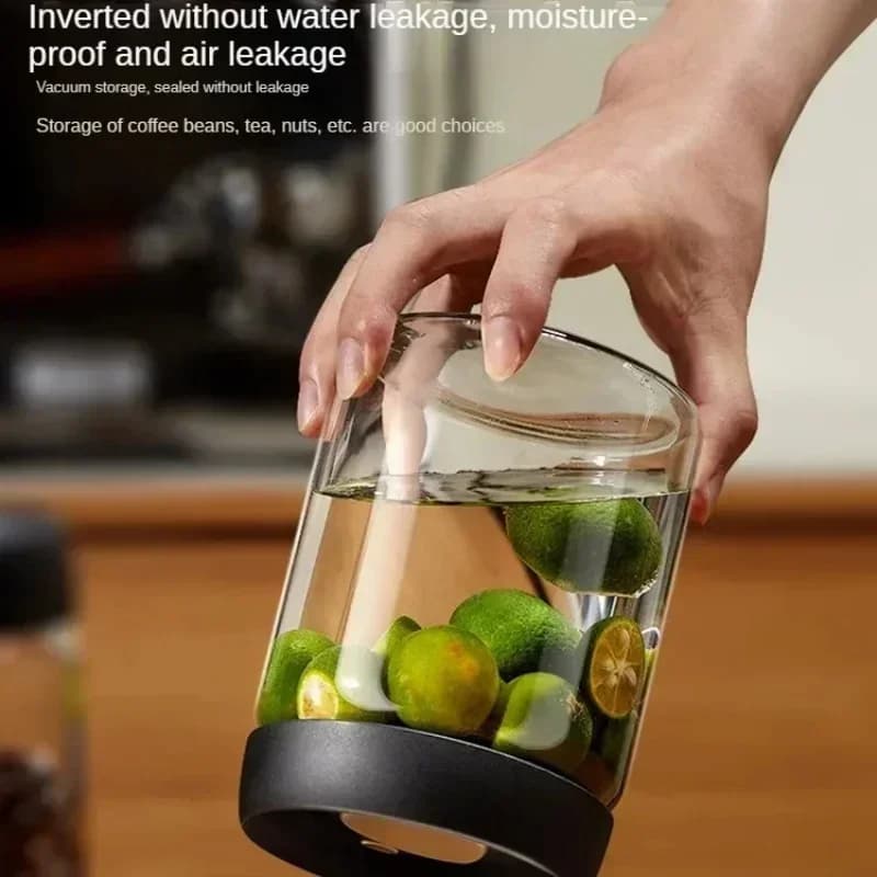 Kaffekanna i glas med vakuumlock och fuktsäker förvaring