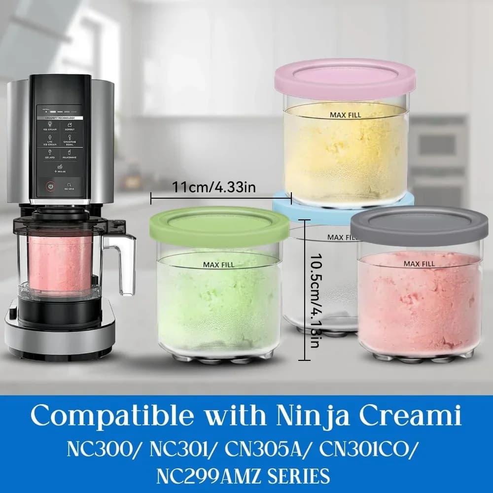 Creami-bägare och lock för Ninja – 4-pack glassbehållare, kompatibla med smoothieburk