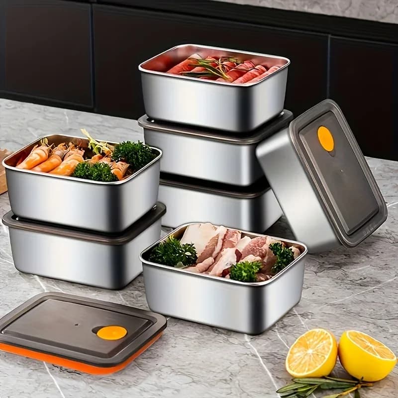 4-pack matförvaringslådor i rostfritt stål – läcksäkra, BPA-fria och stapelbara burkar
