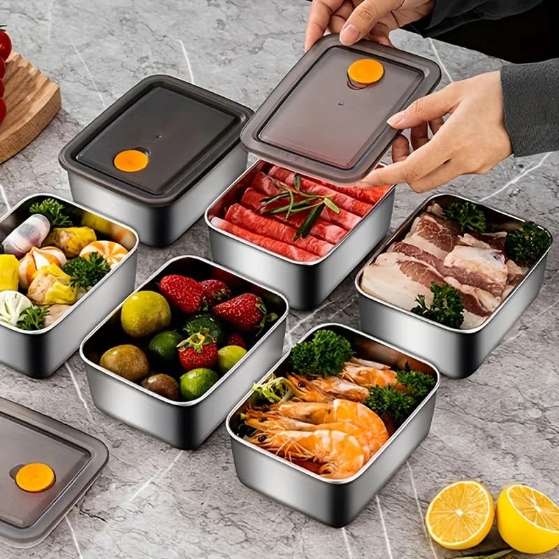 4-pack matförvaringslådor i rostfritt stål – läcksäkra, BPA-fria och stapelbara burkar