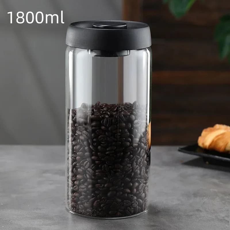 Kaffekanna i glas med vakuumlock och fuktsäker förvaring