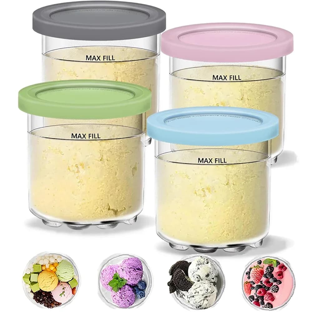 Creami-bägare och lock för Ninja – 4-pack glassbehållare, kompatibla med smoothieburk