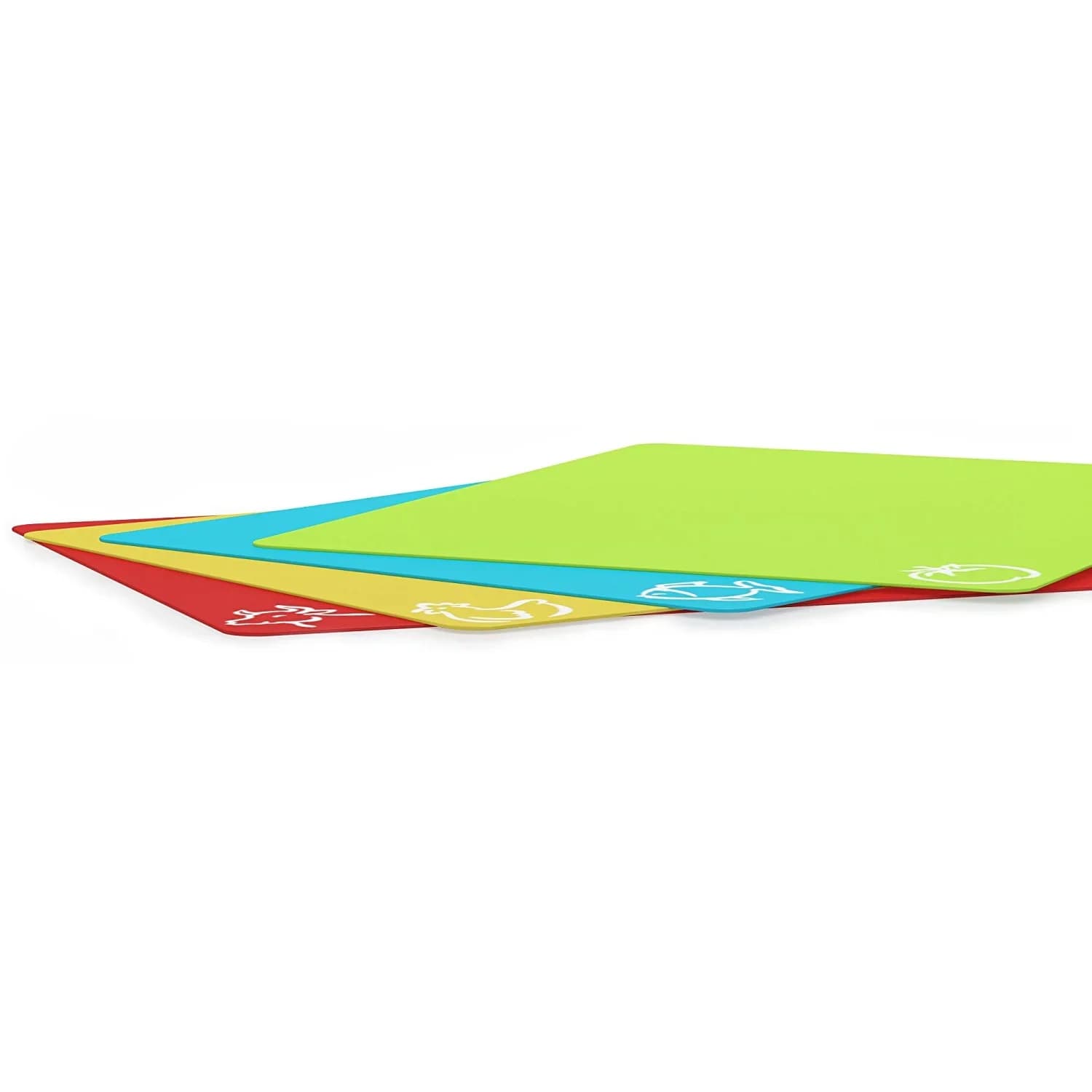 Flexibla skärbrädor i plast med matikoner, 4-pack