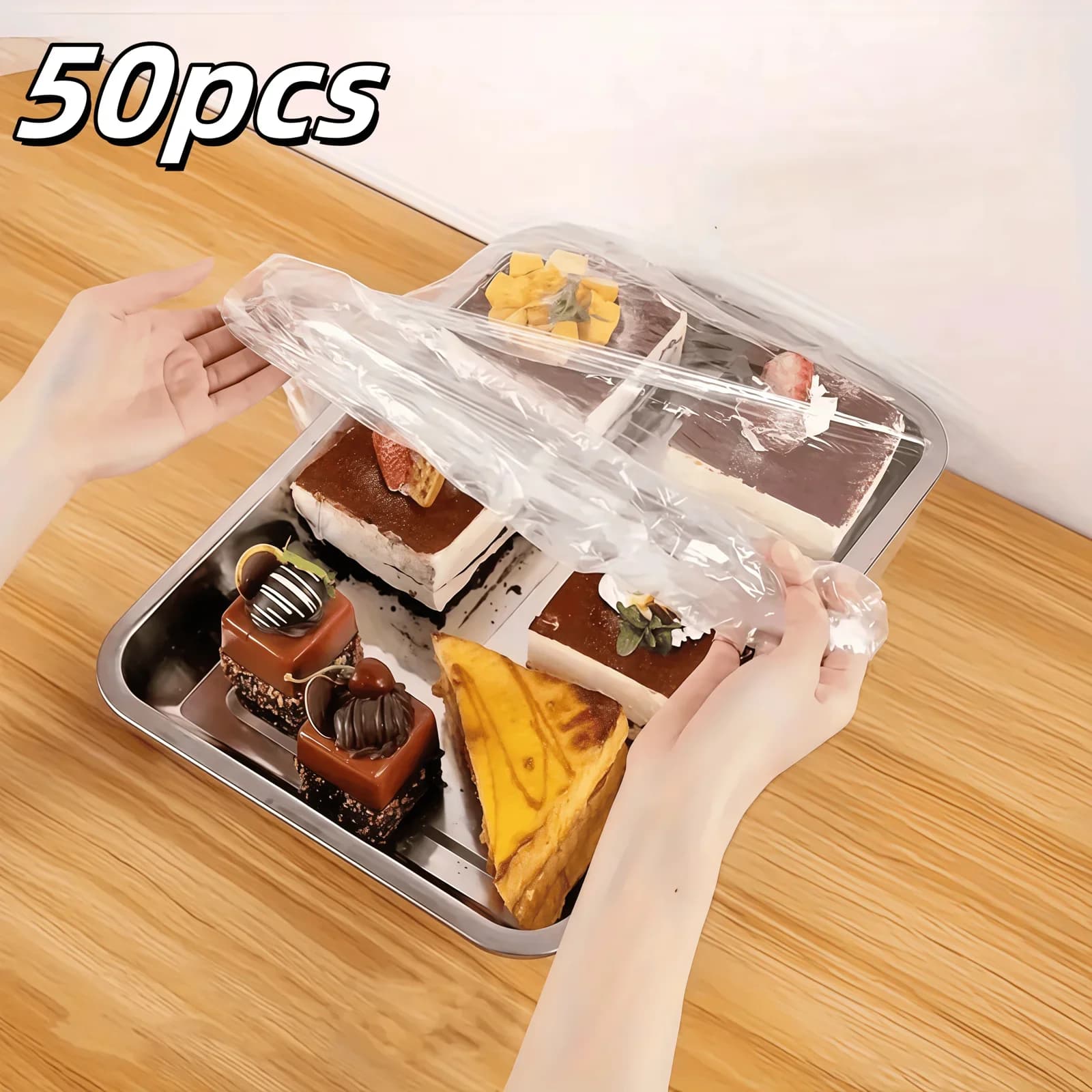 50-pack återanvändbara elastiska mathuvar i plast