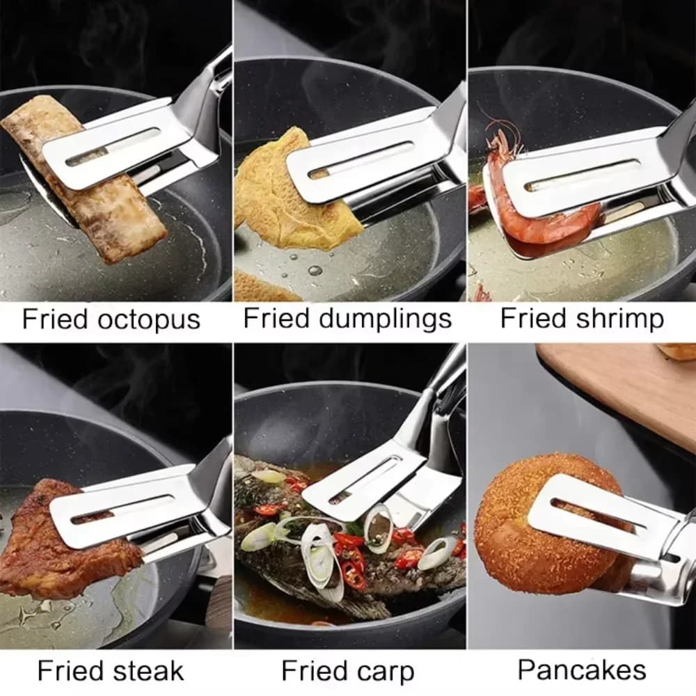 1/2/4-pack Stekspade och tång i rostfritt stål – Kökstång för kött och fisk