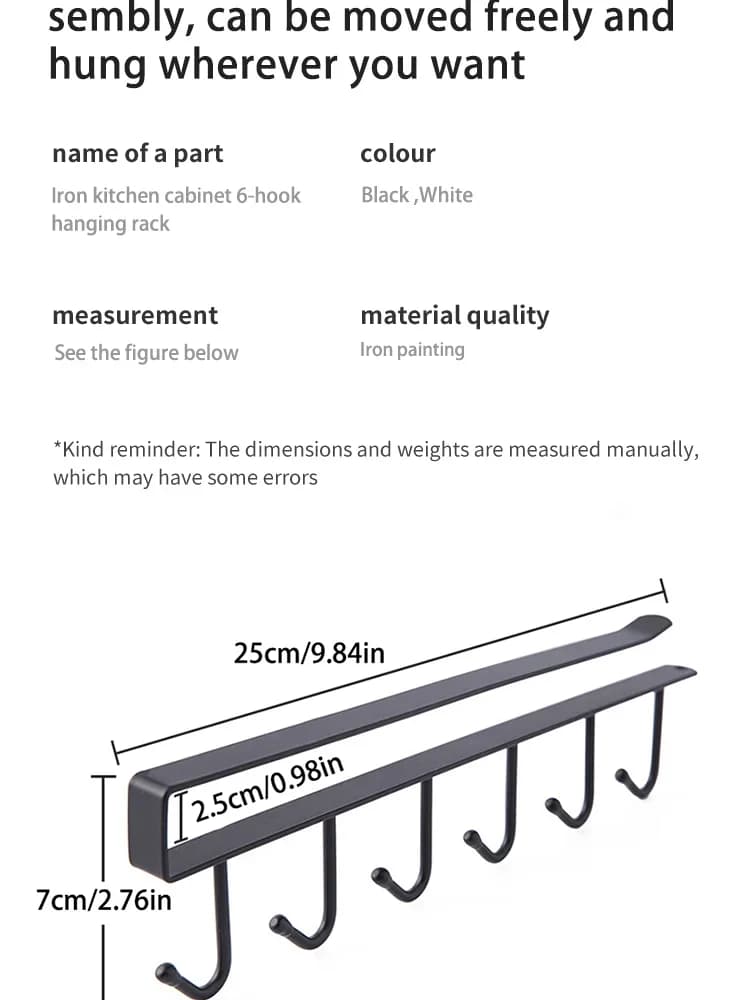 Upphängningshängare med 6 krokar för hylla – mugghållare och förvaring