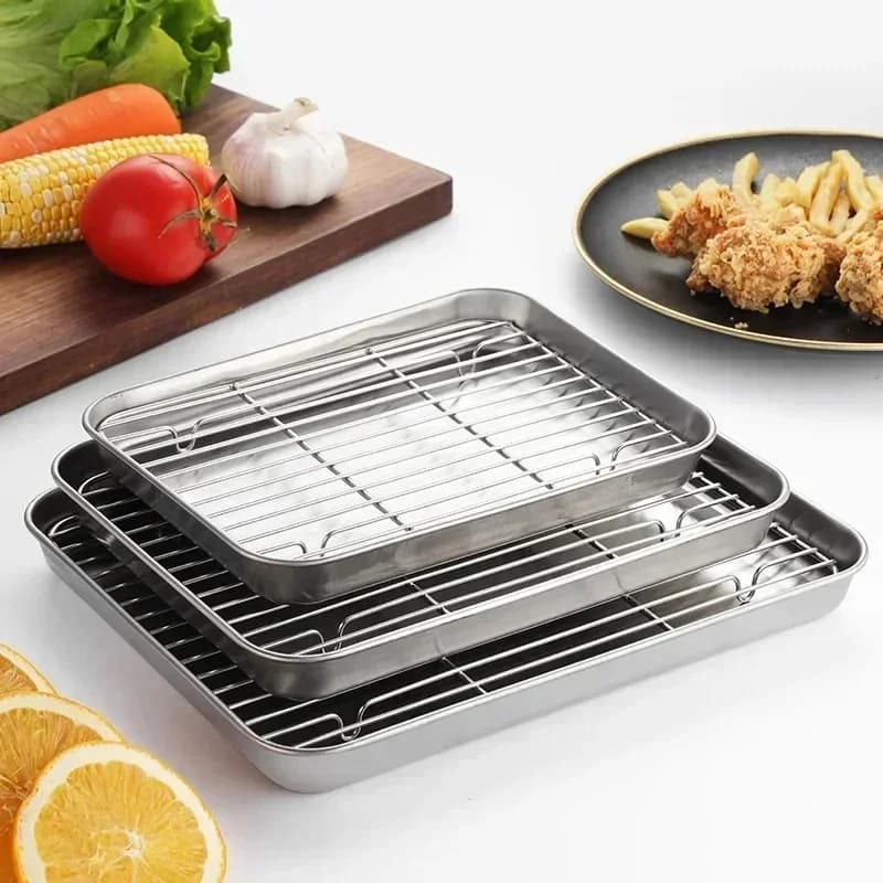 Bakplåt i rostfritt stål med galler för ugn och grill