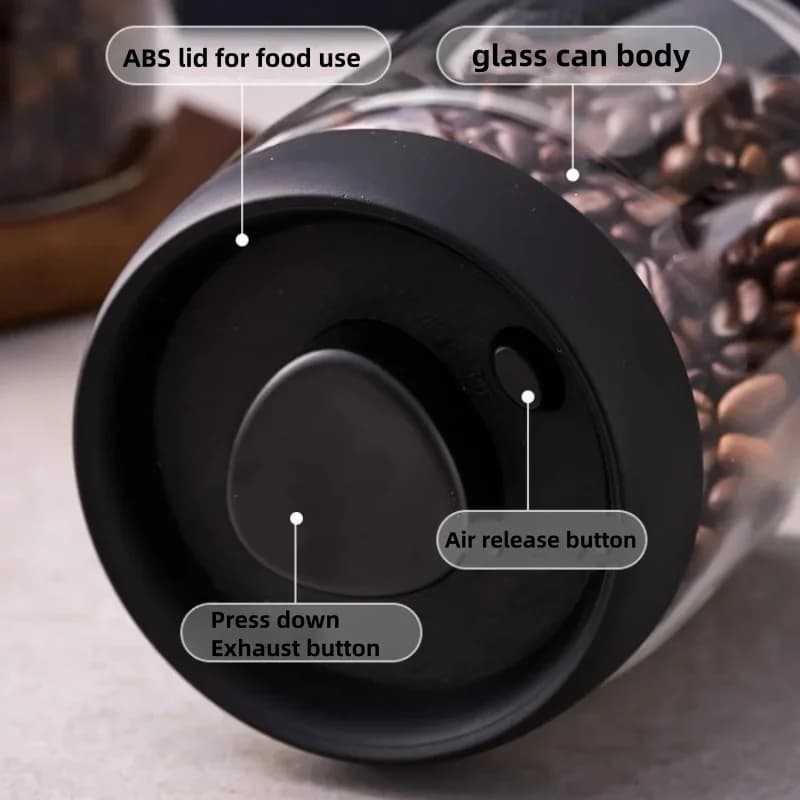Kaffekanna i glas med vakuumlock och fuktsäker förvaring