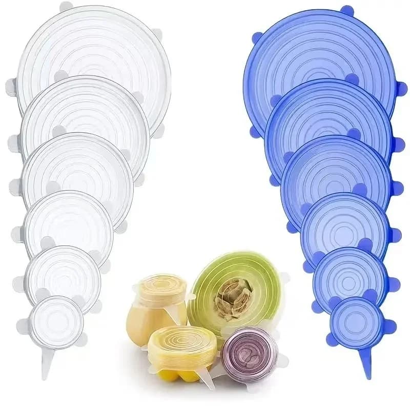 6-pack elastiska silikonlock, återanvändbara mat- och skållock