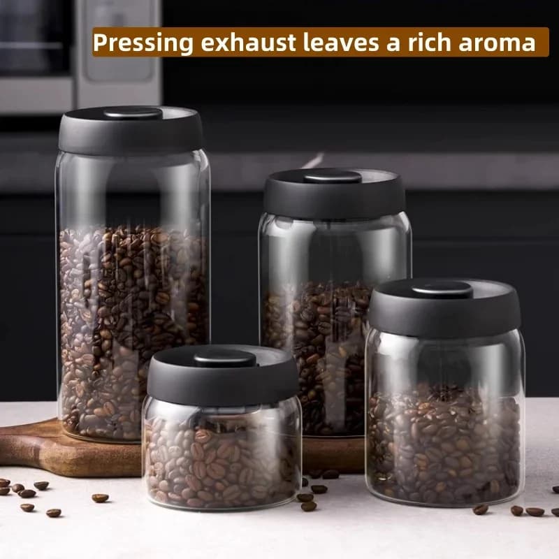 Kaffekanna i glas med vakuumlock och fuktsäker förvaring