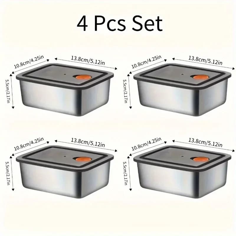 4-pack matförvaringslådor i rostfritt stål – läcksäkra, BPA-fria och stapelbara burkar