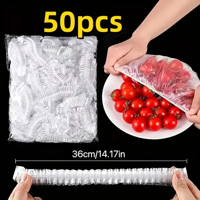 50-pack återanvändbara elastiska mathuvar i plast